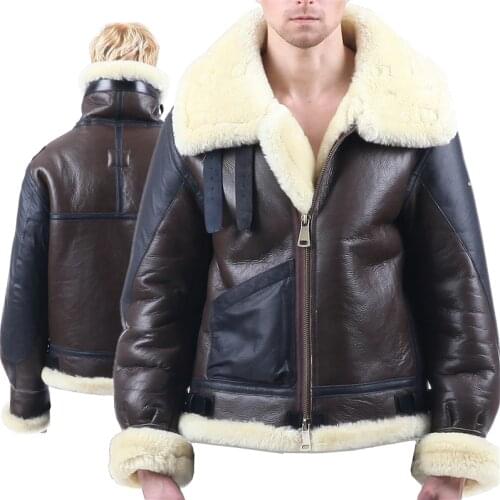 B3 shearling Bomber Fur military pilot World II Flying aviation air Leather jacket Environmental protection of leather Men women