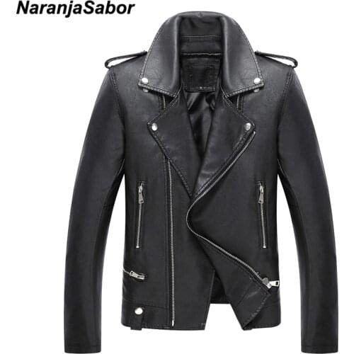 NaranjaSabor Leather Jacket Mens 2020 Autumn Winter PU Motorcycle Jackets Fashion Casual Slim Fit Coats Male Brand Clothing N577