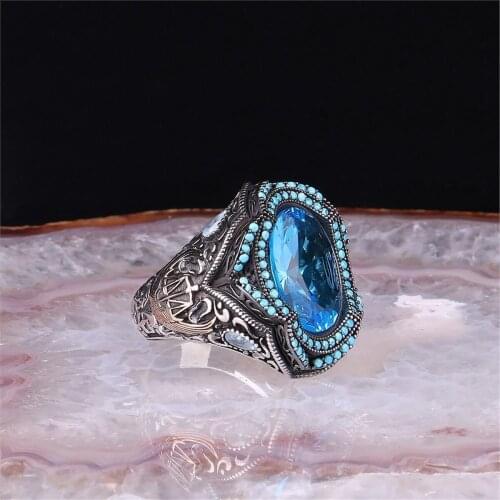 Blue Glass Stone 925 Sterling 925 K Silver Men 'S Ring