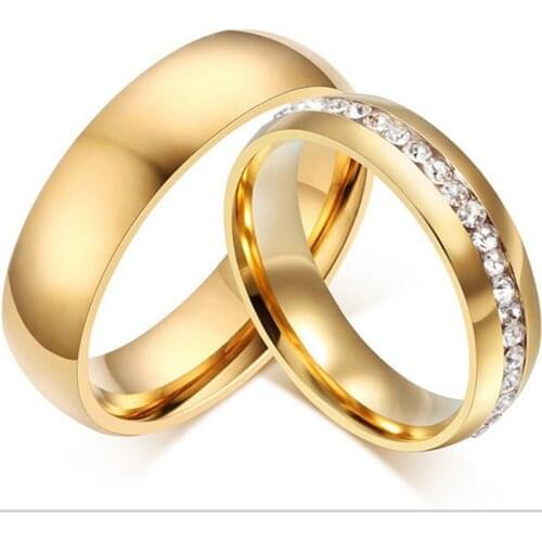Gold Color Wedding Bands Ring for Women Men Jewelry Stainless Steel Engagement Ring Couple Anniversary Gift Custom Engrave Name