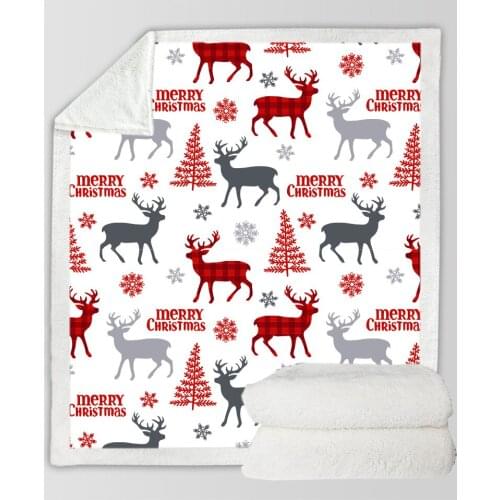 Christmas Deer Tree Throw Blanket Snowflakes Sherpa Blanket Elk Reindeer Bed Blanket New Year Gift