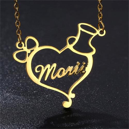 Love Charm Name Necklace Creative Bowknot Hat Pendant Stainless Steel Necklace For Women Customized Jewelry Personalized Gift