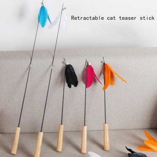 Cat Stick Feather Bells Long Rod Retractable игрушки для кошек Bite Resistant Replacement Head Cats Toy Juguetes Para Gatos