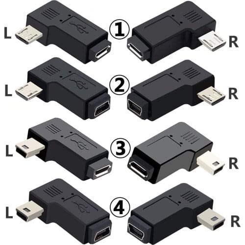 1pcs 90 Degree Left & Right Angled Mini USB 5pin Female to Micro USB Male Data Sync Adapter Plug Micro USB To Mini USB Connector
