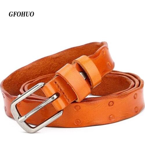 GFOHUO Brand Design Womens Belt Vintage Style Genuine Leather Pin Buckle Belts Female Adjustable Belt Female Designer Belt