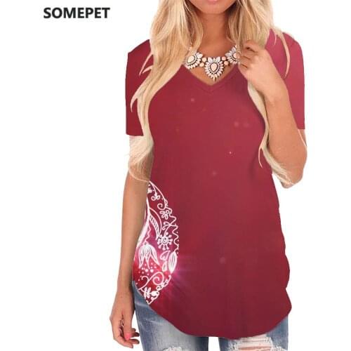SOMEPET Christmas T Shirt Women Pattern T-shirts 3d Decorations Funny T shirts Psychedelic V-neck Tshirt Womens Clothing Summer