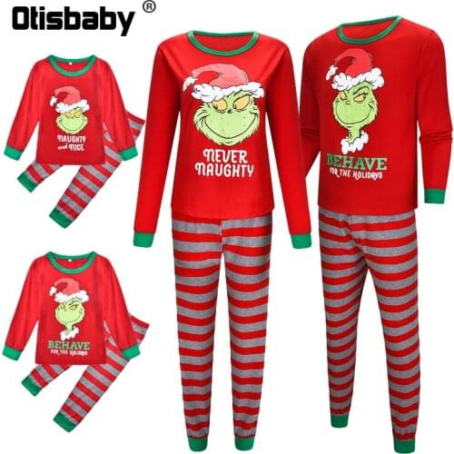 2021 Christmas Premium Family Pajamas Clothing Sets Green Monster Mother Daughter Kids Matching Coming Home Outfit Family Look