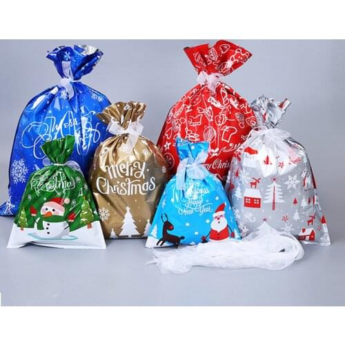Christmas Candy Bag Gift Bag Rope Bundle Pocket Halloween Plastic Candy Bag Gold and Silver Medium Size