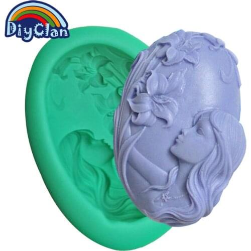 Long Hair Beauty Girl & Flower 3D Silicone Soap Mold Pudding Dessert Fondant Cake Chocolate Molds S0113MV