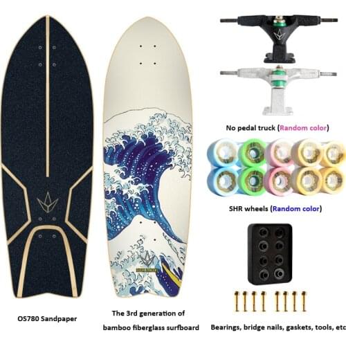 32in Bamboo Fiberglass AntiScratch Land Carver Surfing Skateboard 3.0 Professional Steering Truck Surf Longboard Fish Skateboard