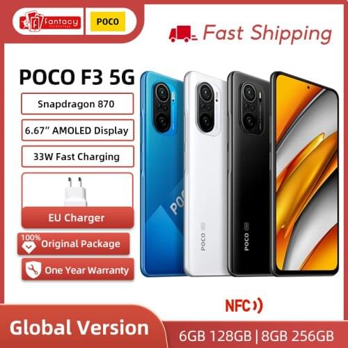 Global Version POCO F3 5G Smartphone Snapdragon 870 Octa Core 128GB/256GB 6.67"120Hz E4 AMOLED Display 33W Fast Charge 48MP