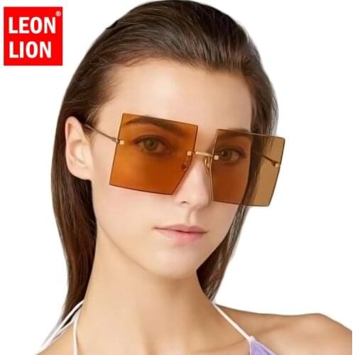 LEONLION Rimless Oversized Sunglasses Women Square Sunglasses Women Luxury Brand Glasses for Women/Men Vintage Oculos De Sol