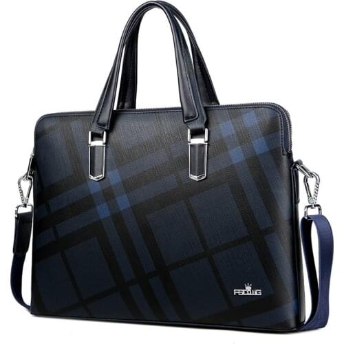 Handbag Briefcase Plaid Pattern Business Bag 2021 New Men Top-Handle Bags Leather Mens 14-Inch Laptop Bags Office Bags for Male