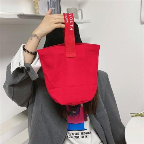 Handbags Solid Candy Color Canvas Tote Bag Lunch Bag Food Fashion Portable Small Lunchbox Bag With Copper Buckle