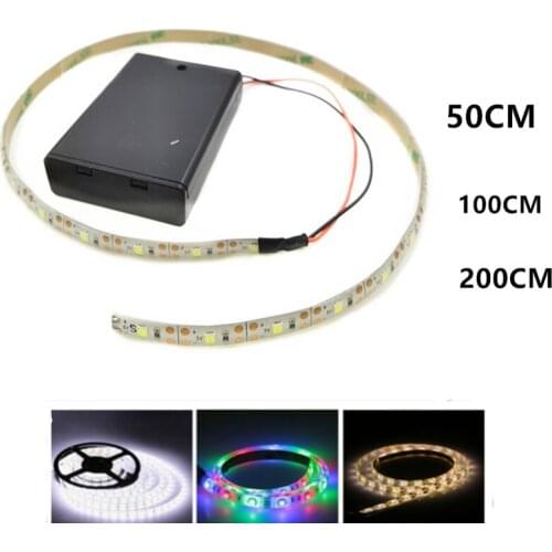 Battery Powered LED Strip Light 3528 SMD Tape with Battery Box white RGB 0.5M-2M