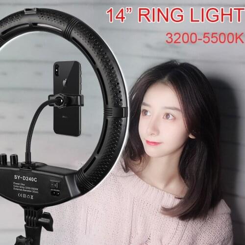Photo Studio LED Selfie Ring Light 14inch 3200-5600K Dimmable Lighting for Youtube Video Light with Tripod 2 Phone Holders