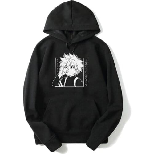Kawaii Hunter X Hunter Hoodies Boys Girls Short Sleeve Sweatshirt Killua Zoldyck Anime Manga Black Hoodies Bluzy Tops Clothes