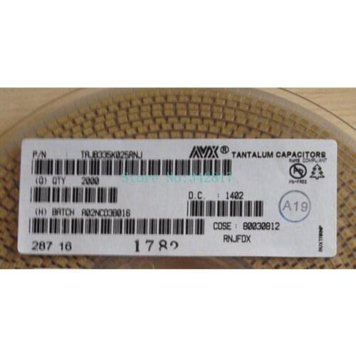 TAJB335K025RNJ CAP TANT 3.3UF 25V 10% 1210 Tantalum Capacitors Size B 100pcs