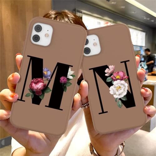 Ottwn 26 Letter A-Z Phone Case For iphone 11 Pro Max XR XS Max For iphone 7 8 plus SE 2020 Silicone Flowers Soft TPU Back Cover