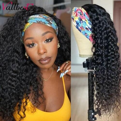 Vallbest Hair Glueless Water Wave Headband Wigs Brazilian Scarf Wig Remy Human Hair Wigs for Black Women No Glue No Sew In