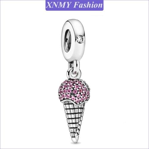 XNMY Beads Fit Pandora Bracelet Silver Color Beads Pavé Ice Cream Cone Dangle Charms Women DIY Jewelry Making Bijoux Femme