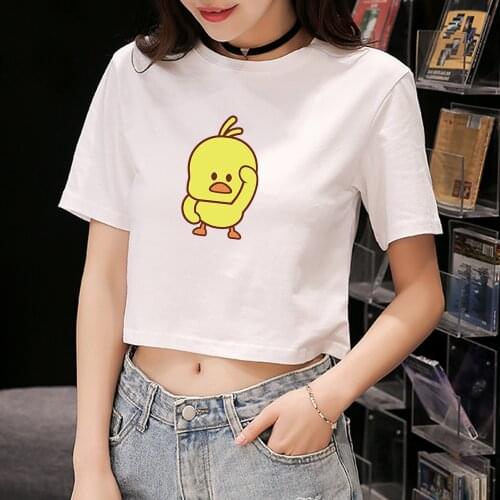Summer Harajuku Kawaii Funny Little Yellow Duck T-Shirt Women Animal T Shirt Women Crop Top Female Sexy Cropped Tees Streetwear