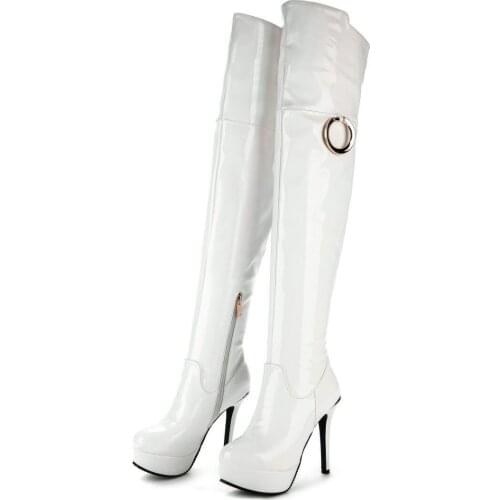 Women Thigh High Platform Boots Side Zip High Heels Zapatos Mujer Over Knee Ladies Shoes Patent Leather Woman Large Size Botas