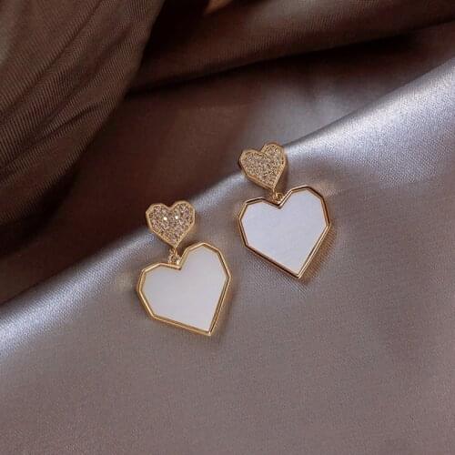 Cute Korean Dangle Earrings Heart Bling Zircon Stone Rose Gold Stud Earrings for Women Fashion Jewelry 2021 New Gift