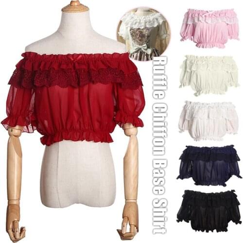 Women Sheer Mesh Puff Sleeve Tops Sweet Princess Lolita Tops Kawaii Lace Ruffled Bottoming Tube Tops Mori Girl Bottom Blouses