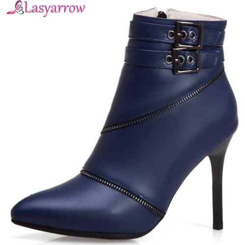 Lasyarrow Autumn Winter Big Size 34-50 Thin High Heels party Shoes Woman Boots Female Zipper Ankle Boots Woman Shoes women J1002