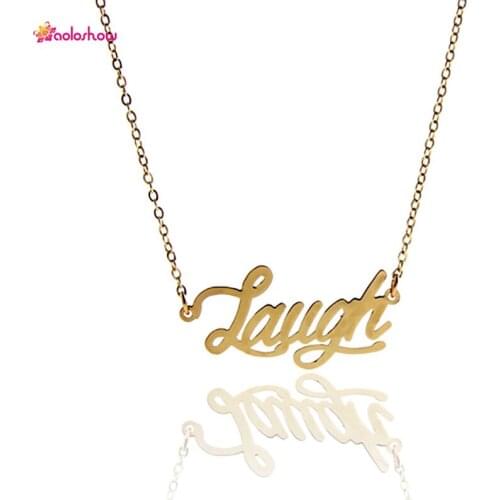 AOLOSHOW Letters Name Necklace for Women Alphabet " Laugh " Statement Gold Color Stainless Steel Charm Pendant Necklace Nl-2440