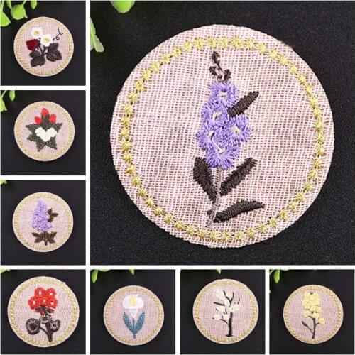 1PCS Chinese Wind Morning glory Flowers badge Patches for Clothes Iron orchid Cartoon Chrysanthemum Badges Diy Kid Coat Parches