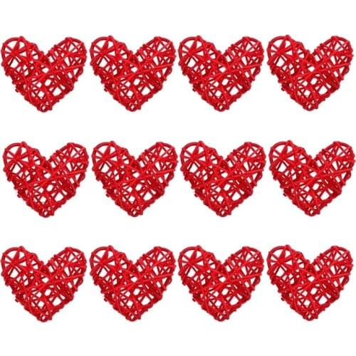 12Pcs Heart Shaped Wicker Balls Decorative Rattan Balls DIY Craft Hanging Balls Ornaments for Wedding Party (2.4 In/6cm)