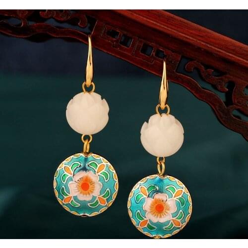 2020 Female Fashion Vintage Cloisonne lotus Earrings Bohemian Earrings Bodhi flower Dangle Drop Earring For Women
