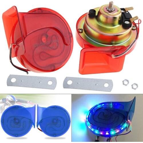 2pcs 12V Copper Coll 110DB Electric Horns Noisy Level Snail Horn with Article Lamp for Motorcycle Vehicle Car Truck Boat Truck