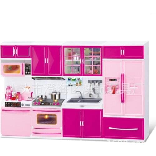 3 in 1 new Pretend Play Simulation Kitchen Set Cooking Cabinet Tool Tableware Dolls Suits Toys Puzzle Educational Doll for Girls