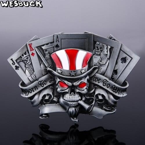 5PCS MOQ WesBuck Brand New Style10JQKA Playing Cards Skull belt buckle With Pewter Fashion Man Woman Jeans accessories