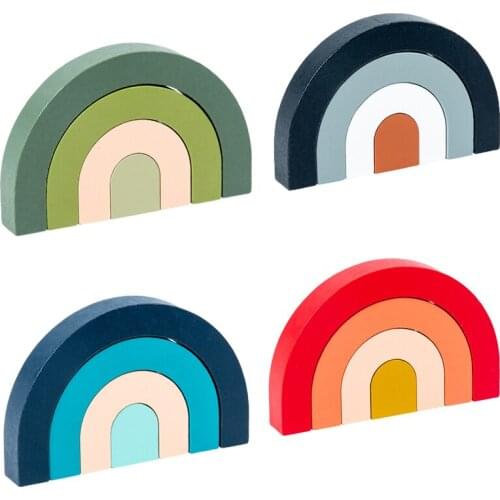 Children Wooden Rainbow Arched Stacked Toys Montessori Education Building Blocks Jenga Game Ins Style Kids Room Toys Gifts Baby