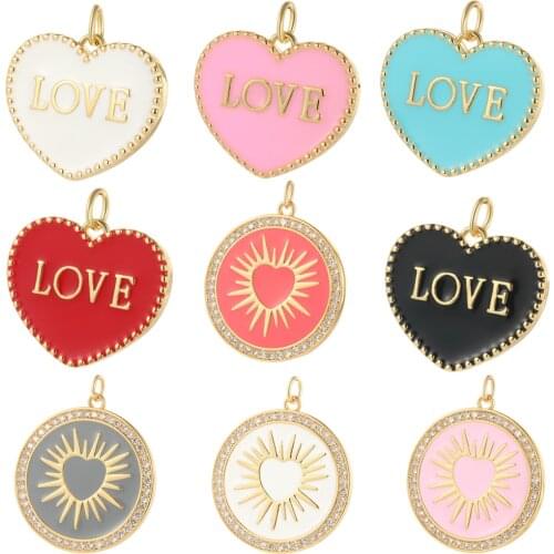 Enamel Love Heart Charms for Jewelry Making Supplies Boho Blue Red Pink Letter Charm Diy Earrings Bracelet Necklace Copper
