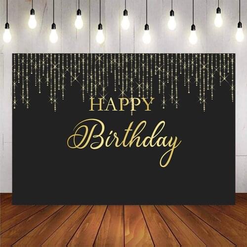 Happy birthday gold glitter backdrop for photography black background for photo studio party decoration supplies vinyl floor