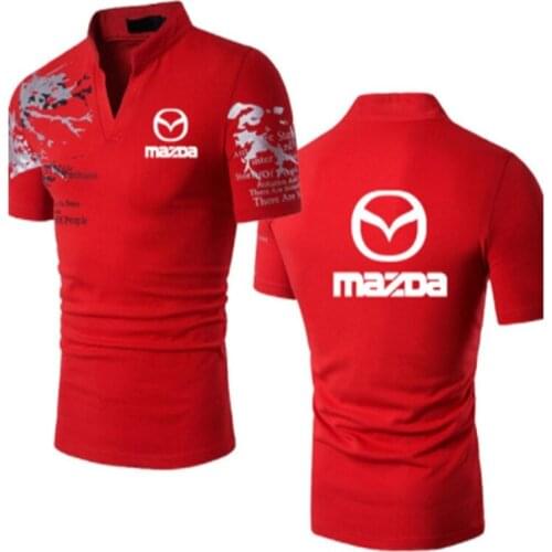 Summer Stand-up collar Printed Mens T-Shirt Mazda car logo cotton Casual high quality tees short sleeve Harajuku Tees