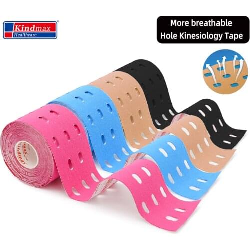 Kindmax Hole Kinesiology Tape Medical Elastic Sport Athletic Tape for Muscle Support Strain Injury Pain Relief, 5cm x 5m Roll