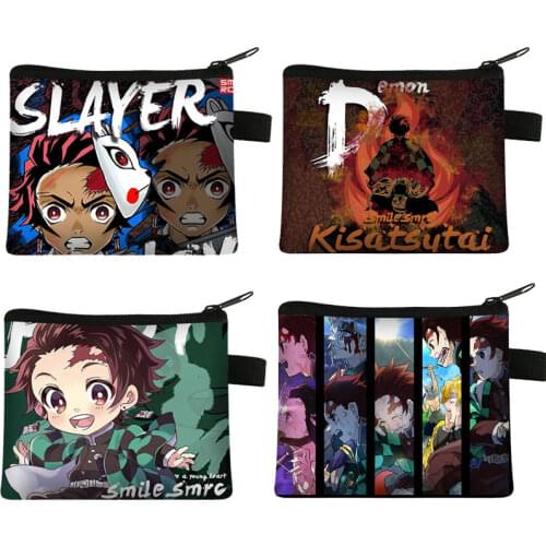 Anime Demon Slayer Kimetsu No Yaiba Tanjiro Kamado Wallet Short Purse With Coin Pocket Kids Coin Bag Cartoon Storage Bags