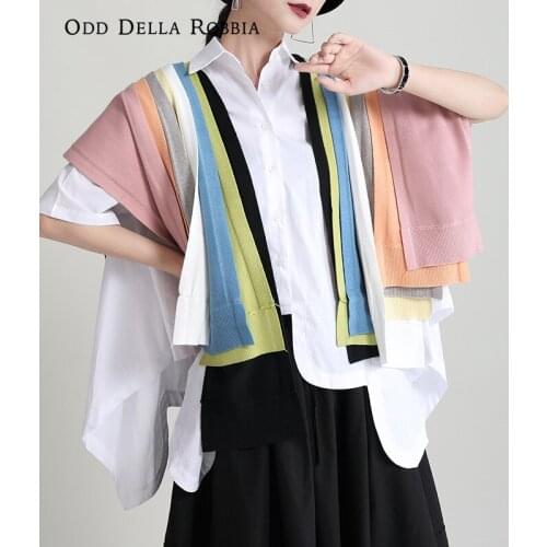 OddDellaRobbia Summer New Style Fashion Casual Multi-Color Knitted Shawl, Long Sleeve Waistcoat With Vest Accessories Women 2056