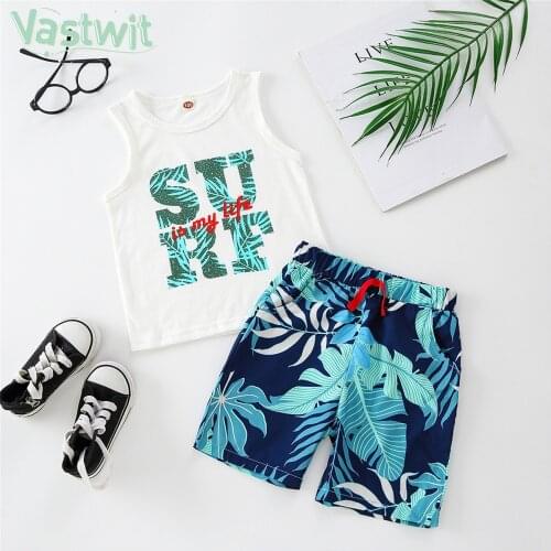 Summer Clothing Infant Baby Boy Girls Clothes Sets Holiday Cotton Casual Letter Vest Tops Lace Up Shorts Tracksuits Beach Suit