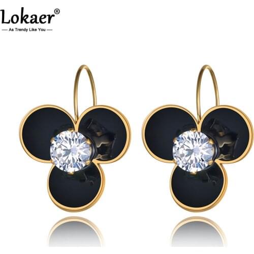 Lokaer Original Design Stainless Steel White/Black Glaze Flower Earrings Trendy Bohemia Party Earrings For Women Girls E19276