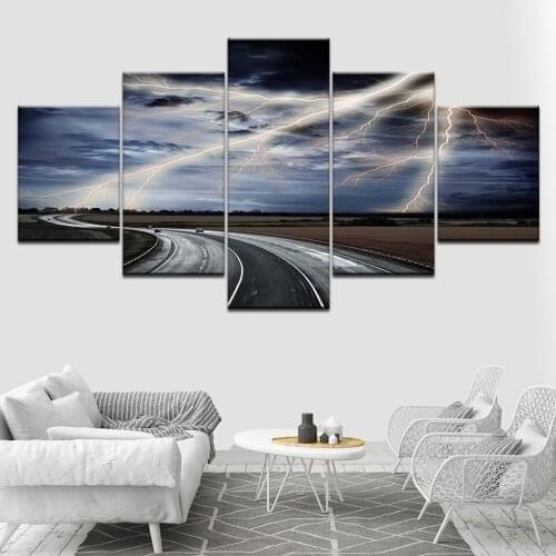 Lightning sky 5 Piece HD Wallpapers Art Canvas Print modern Poster Modular art painting for Living Room Home Decor
