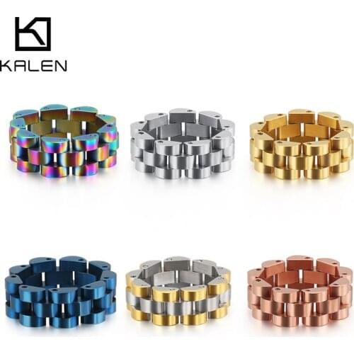 KALEN Rock Colorful Bike Chain Rings Men Women Size 6-10 Stainless Steel 8mm Chain Link Finger Rings Male Biker Cheap Jewelry