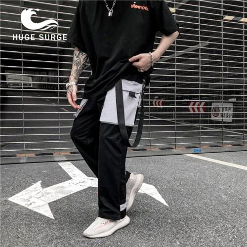 Harajuku Pant Joggers Men Hip Hip Cargo Pants Pockets Swag Ribbon SweatPant Streetwear Spring Summer Track Trousers Hipster