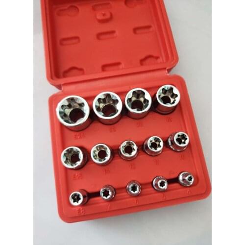 Crv material 14pcs/set E Torx Star Female Bit Socket Set 1/2" 3/8" 1/4" Drive E4 - E24 repair tool hand tool set high quanlity